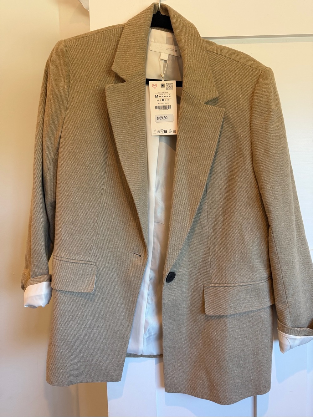New With Tags Zara Beige Single-Button Tailored Blazer
